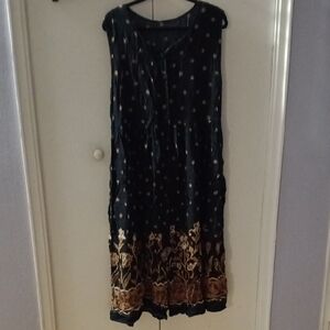 Elegant Dark Blue  and Gold Sleeveless Dress